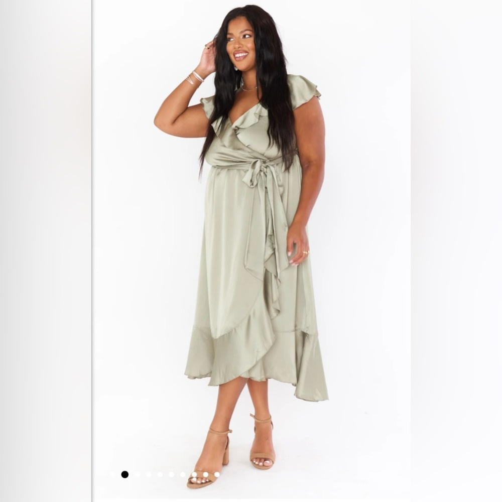 Show Me Your Mumu Samantha Ruffle Wrap Dress in moss green